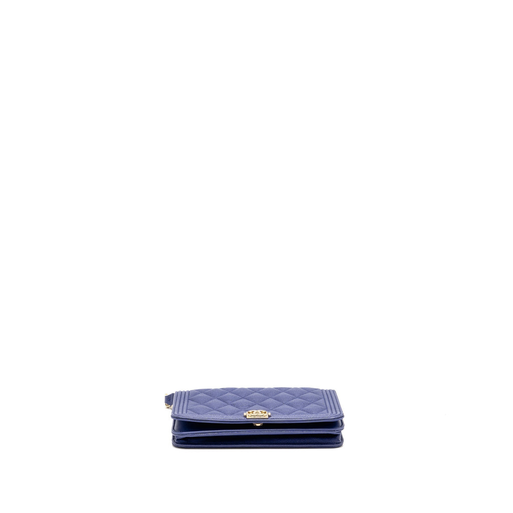 Chanel 20K Boy Wallet on Chain Shiny Grained Calfskin Blue LGHW