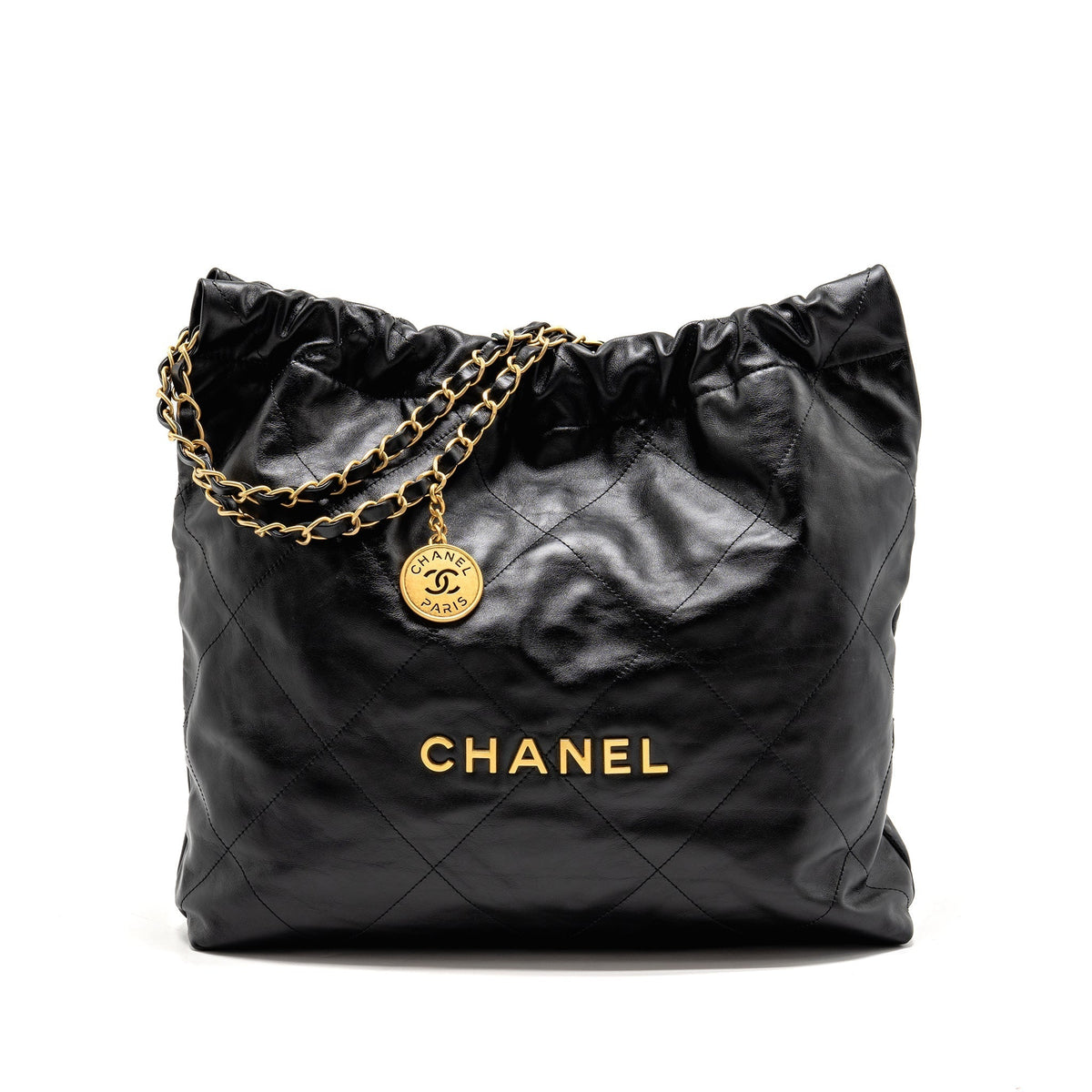 CHANEL MEDIUM 22 BAG CALFSKIN BLACK GHW (MICROCHIP)