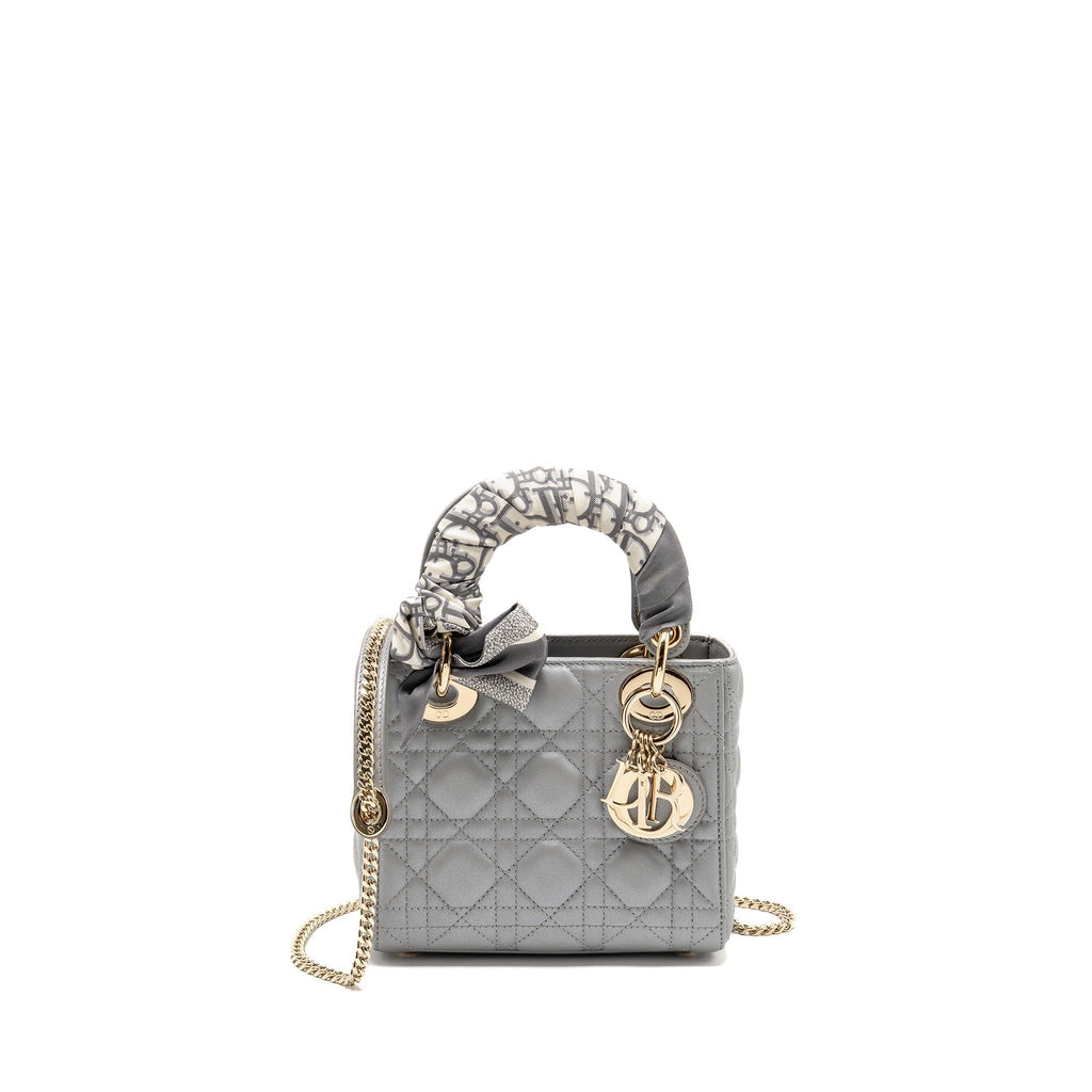 DIOR MINI LADY DIOR LAMBSKIN LIGHT GREY LGHW