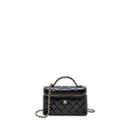 CHANEL 25B CC TOP HANDLE VANITY WITH CHAIN LAMBSKIN BLACK LGHW (MICROCHIP)