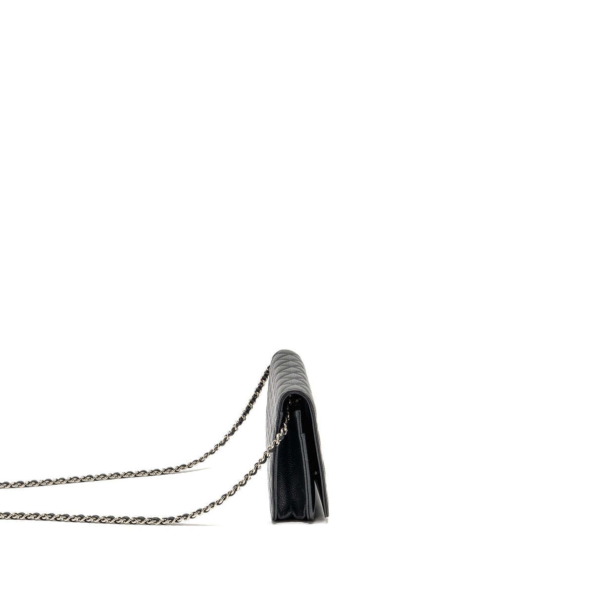 CHANEL QUILTED DIAMOND CC LOGO WALLET ON CHAIN CAVIAR BLACK SHW
