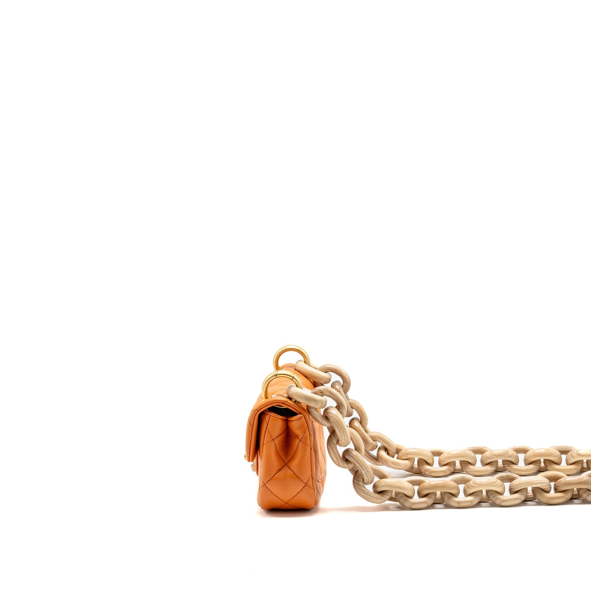 Chanel mini wenge wood flap bag metier d’art limited edition lambskin/wood orange GHW (microchip)