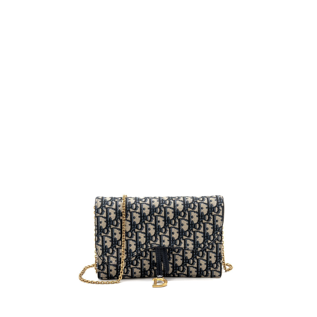 DIOR SADDLE POUCH DIOR OBLIQUE CANVAS BLUE GHW