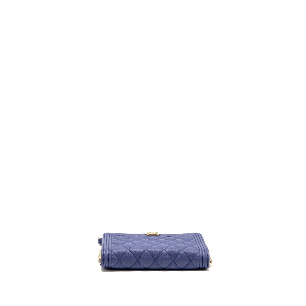 Chanel 20K Boy Wallet on Chain Shiny Grained Calfskin Blue LGHW