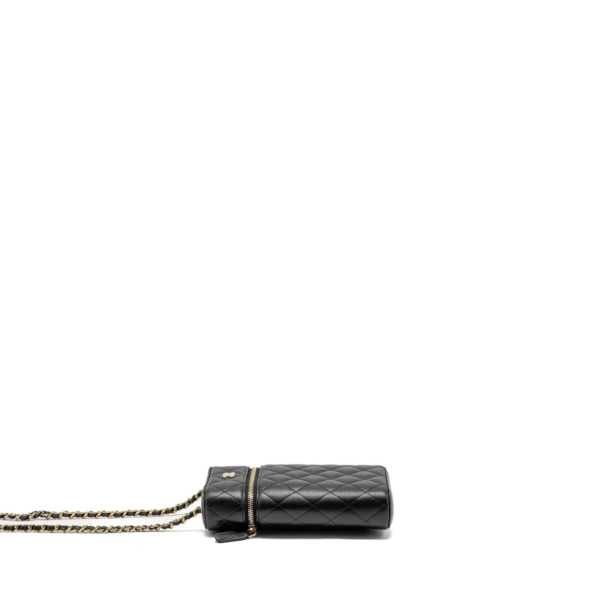 CHANEL CLASSIC VANITY PHONE HOLDER WITH CHAIN CAVIAR BLACK LGHW