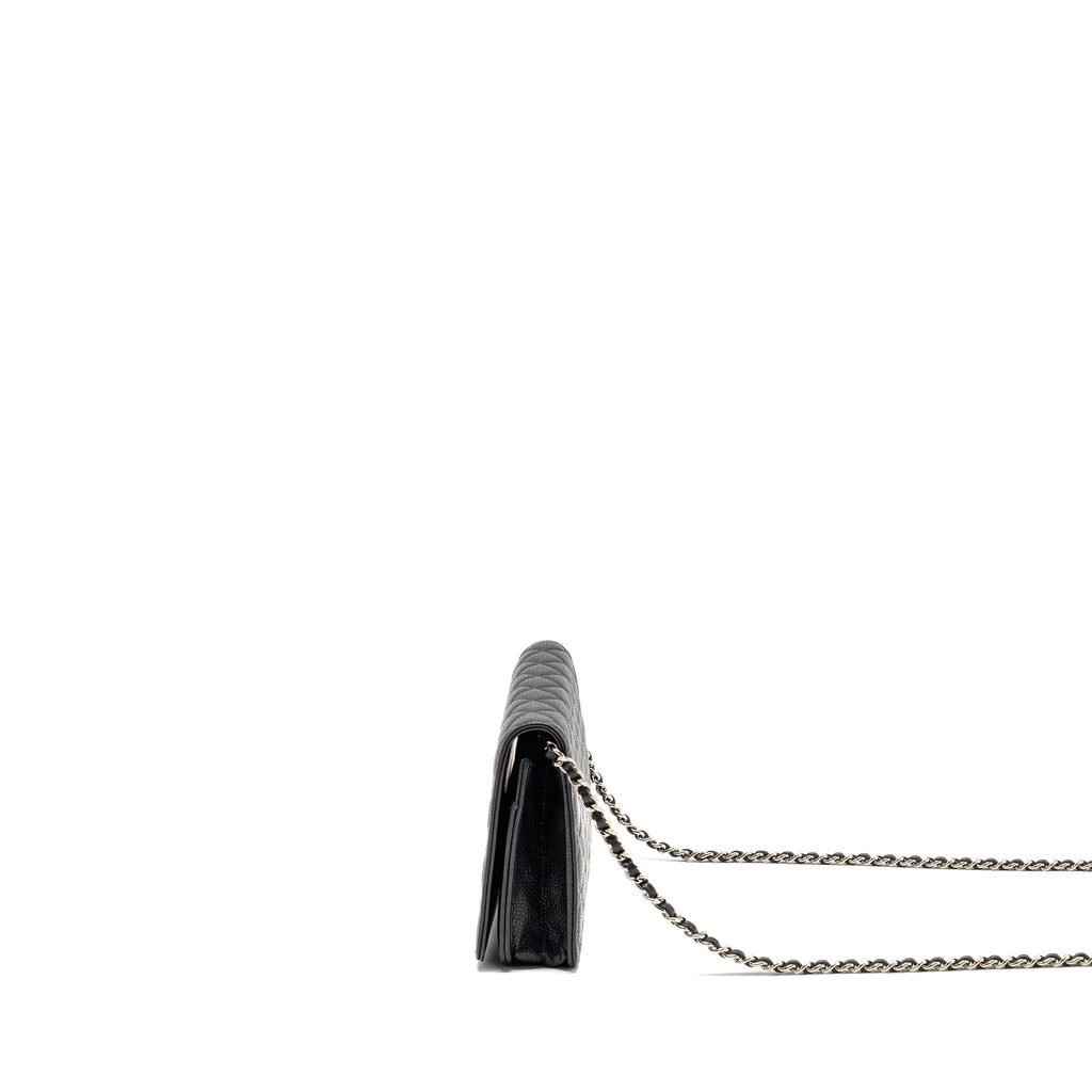 CHANEL QUILTED DIAMOND CC LOGO WALLET ON CHAIN CAVIAR BLACK SHW