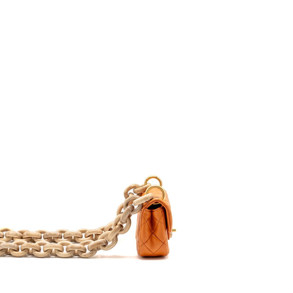 Chanel mini wenge wood flap bag metier d’art limited edition lambskin/wood orange GHW (microchip)