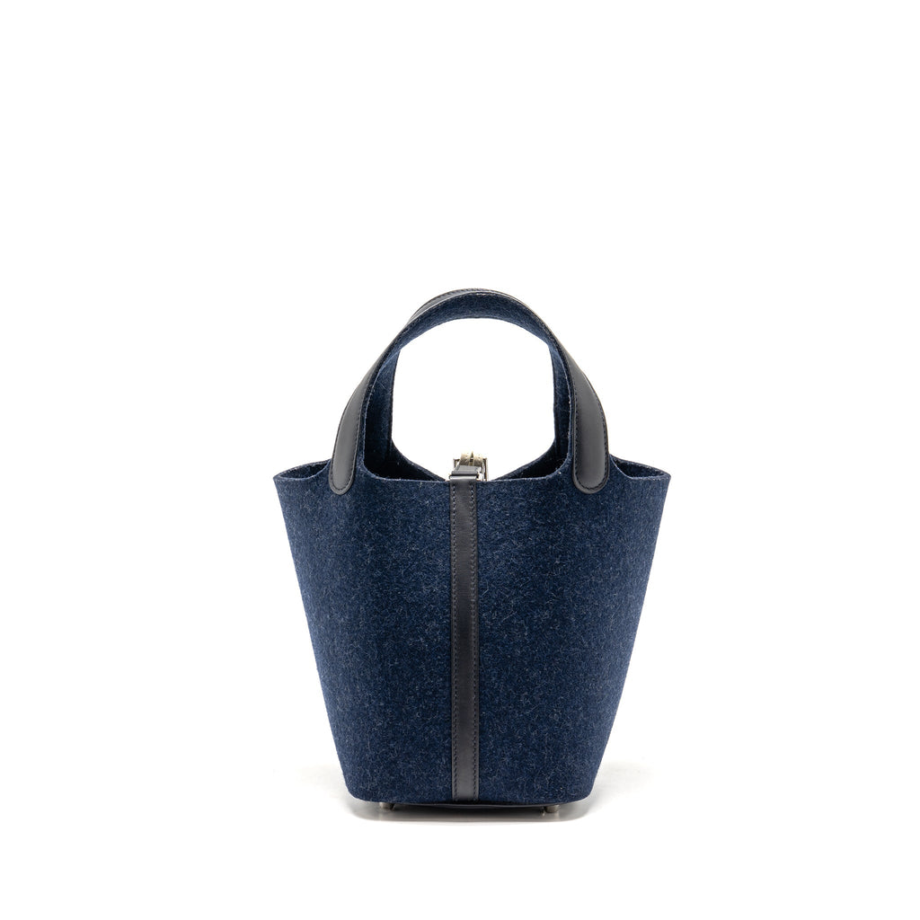 Hermes Picotin 18 Felt Lock Bag Blue Nuit / Caban SHW with Birdy Charm (Sell In A Set)