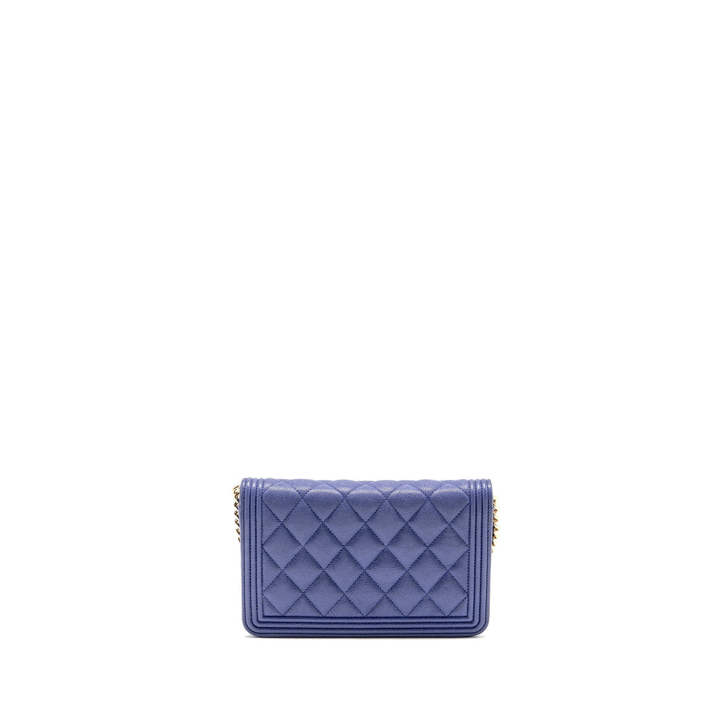 Chanel 20K Boy Wallet on Chain Shiny Grained Calfskin Blue LGHW