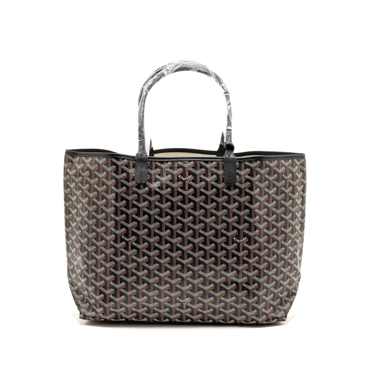 GOYARD SAINT LOUIS PM TOTE GOYARDINE CANVAS/CALFSKIN BLACK SHW