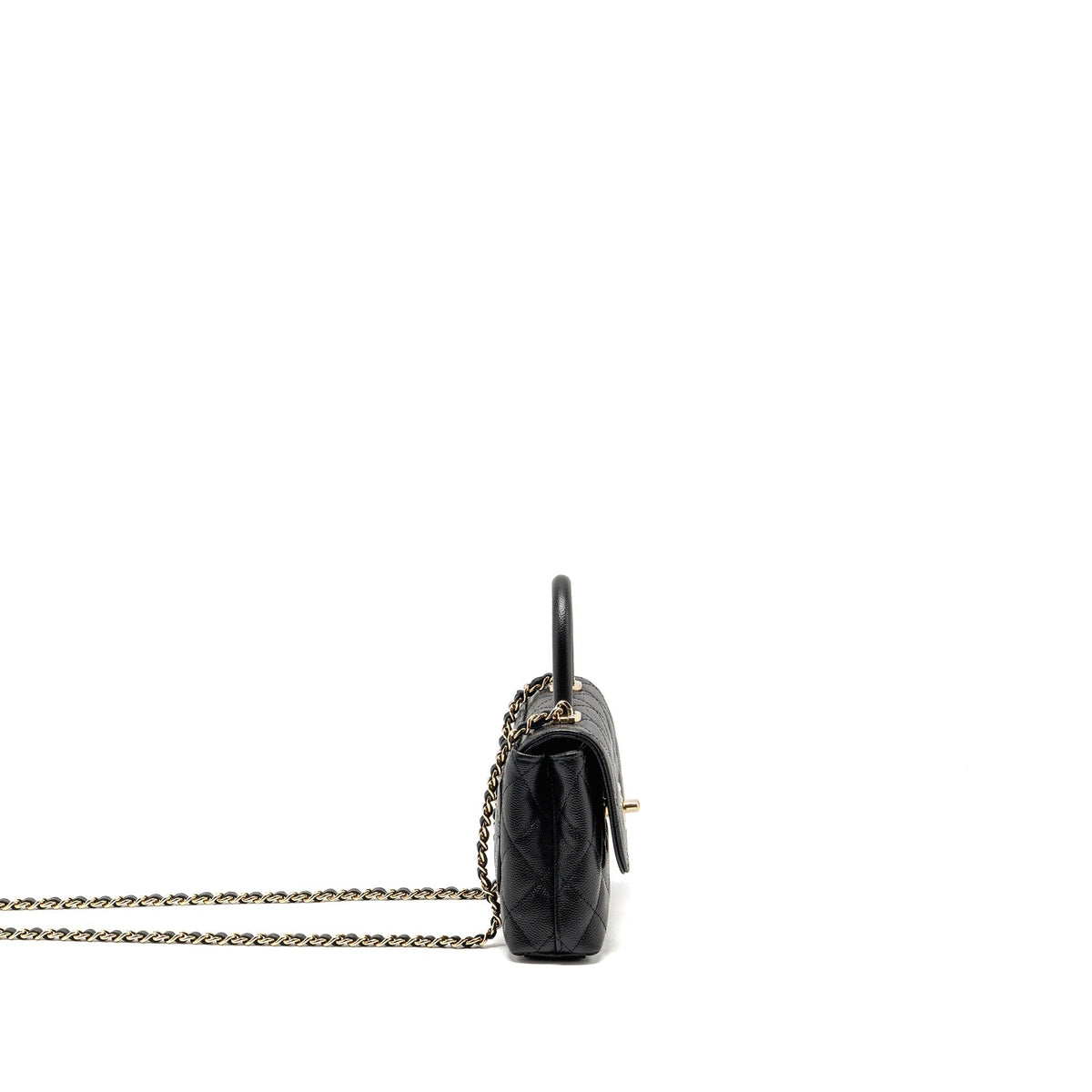 CHANEL COCO HANDLE CLUTCH WITH CHAIN CAVIAR BLACK LGHW (MICROCHIP)