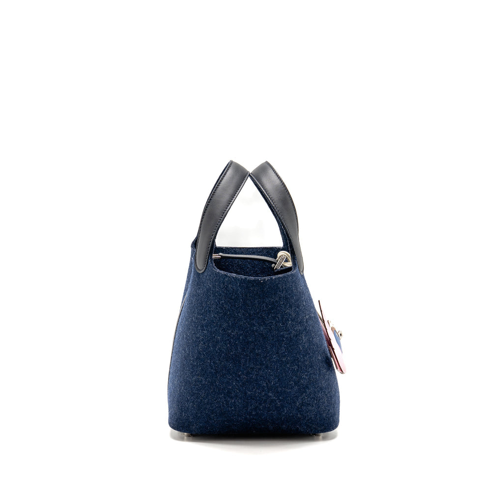 Hermes Picotin 18 Felt Lock Bag Blue Nuit / Caban SHW with Birdy Charm (Sell In A Set)