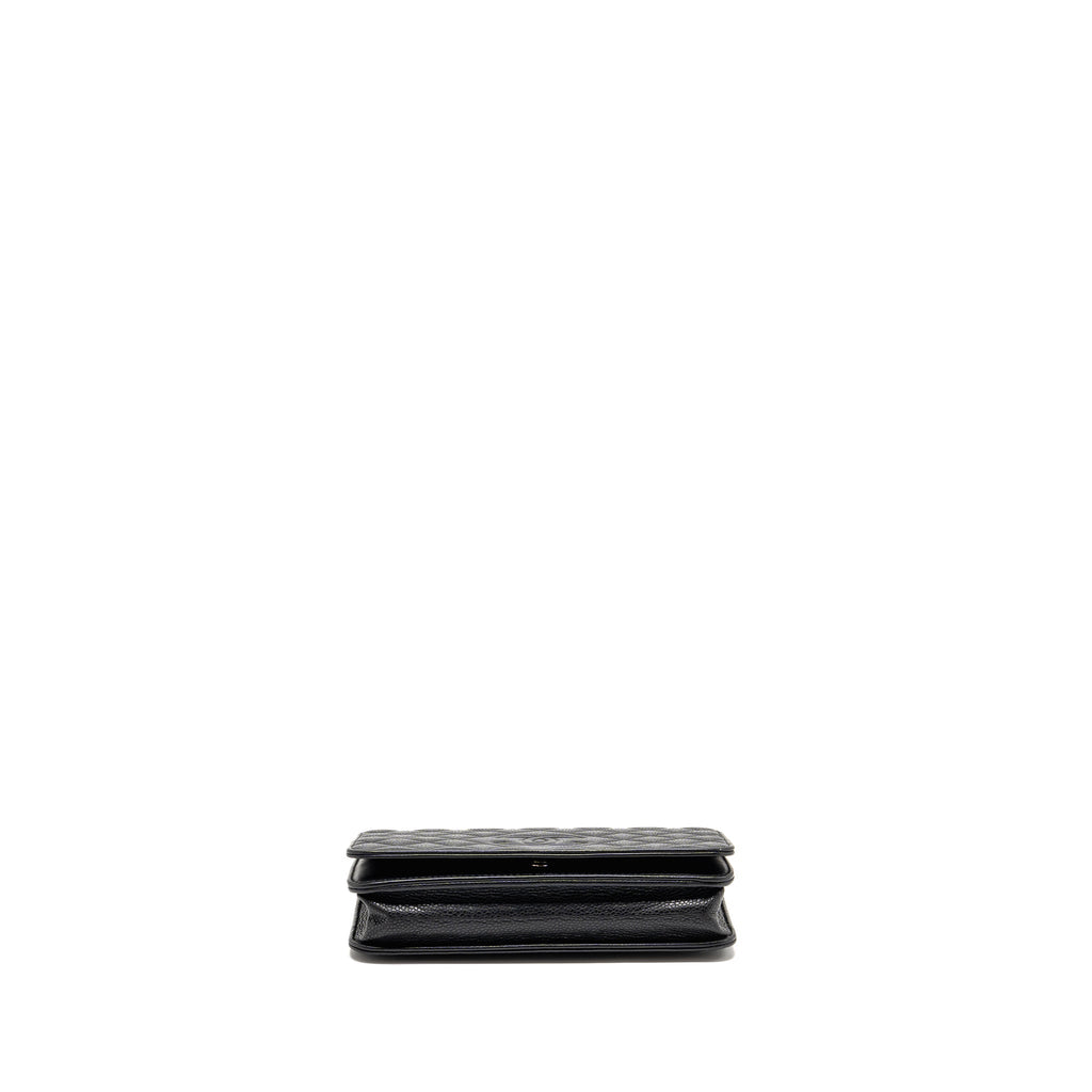 CHANEL QUILTED DIAMOND CC LOGO WALLET ON CHAIN CAVIAR BLACK SHW