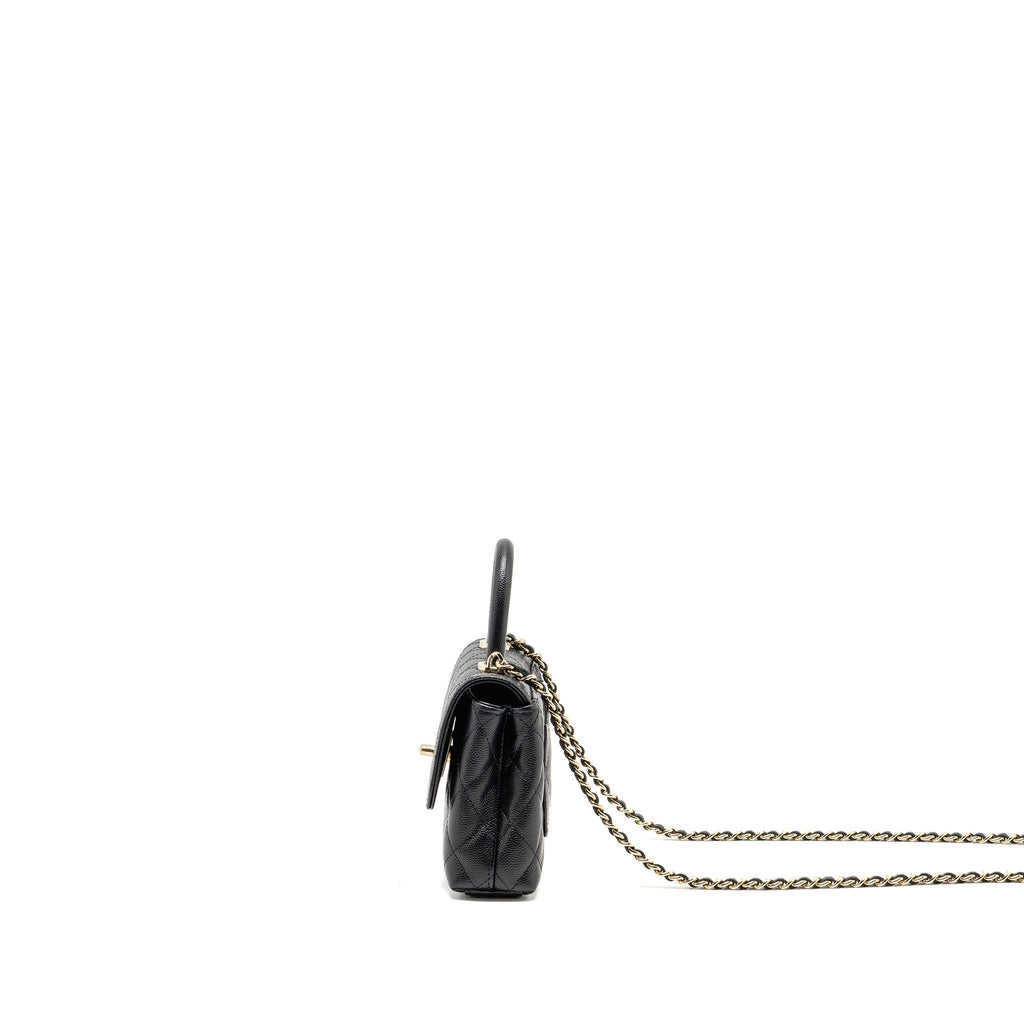 CHANEL COCO HANDLE CLUTCH WITH CHAIN CAVIAR BLACK LGHW (MICROCHIP)