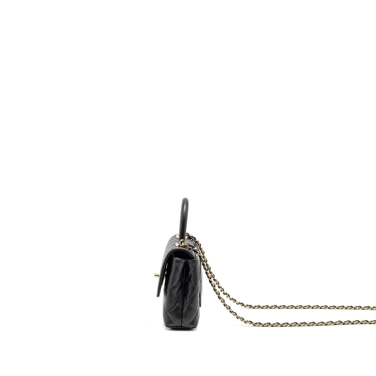 CHANEL COCO HANDLE CLUTCH WITH CHAIN CAVIAR BLACK LGHW (MICROCHIP)