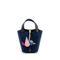Hermes Picotin 18 Felt Lock Bag Blue Nuit / Caban SHW with Birdy Charm (Sell In A Set)