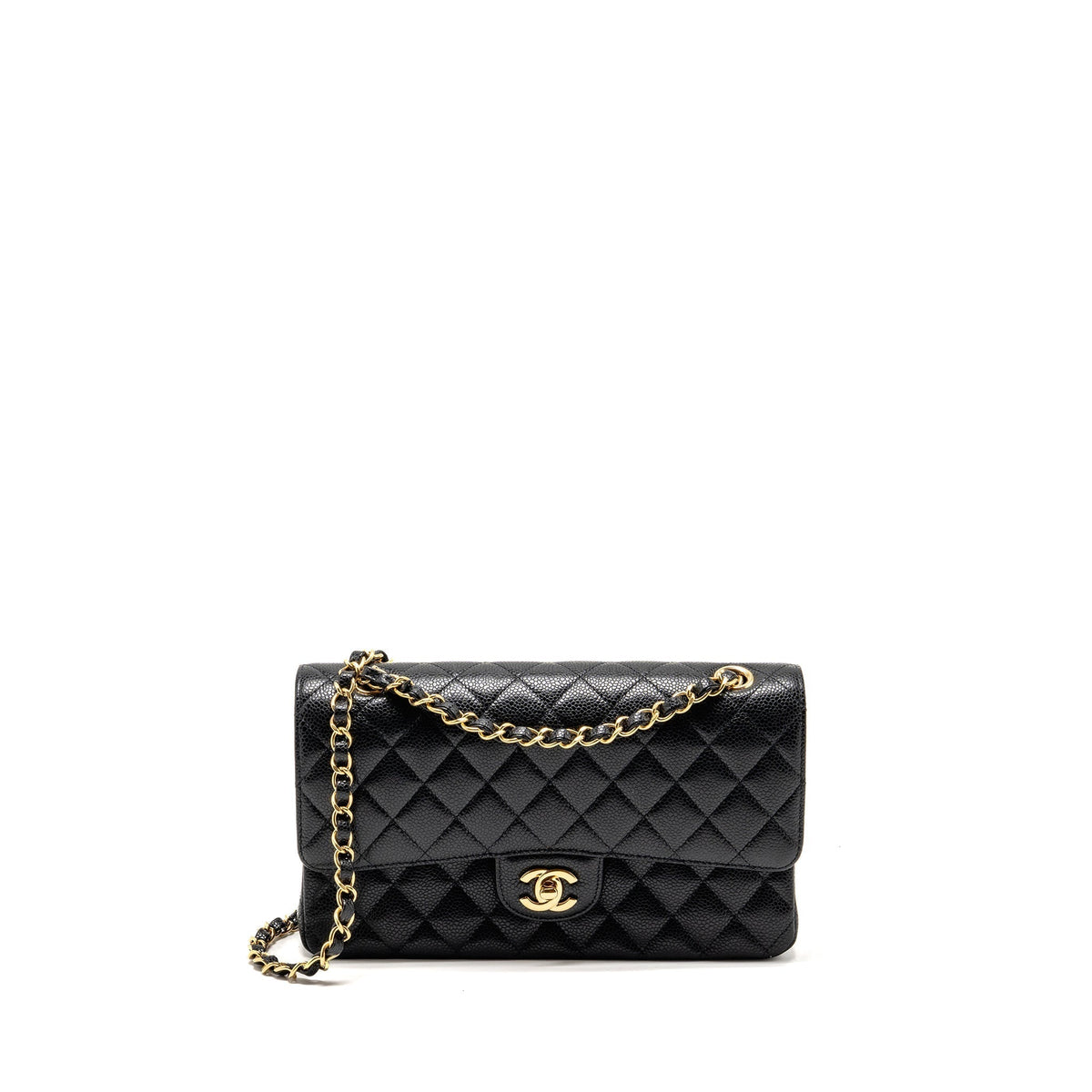 CHANEL MEDIUM CLASSIC DOUBLE FLAP BAG CAVIAR BLACK GHW (MICROCHIP)