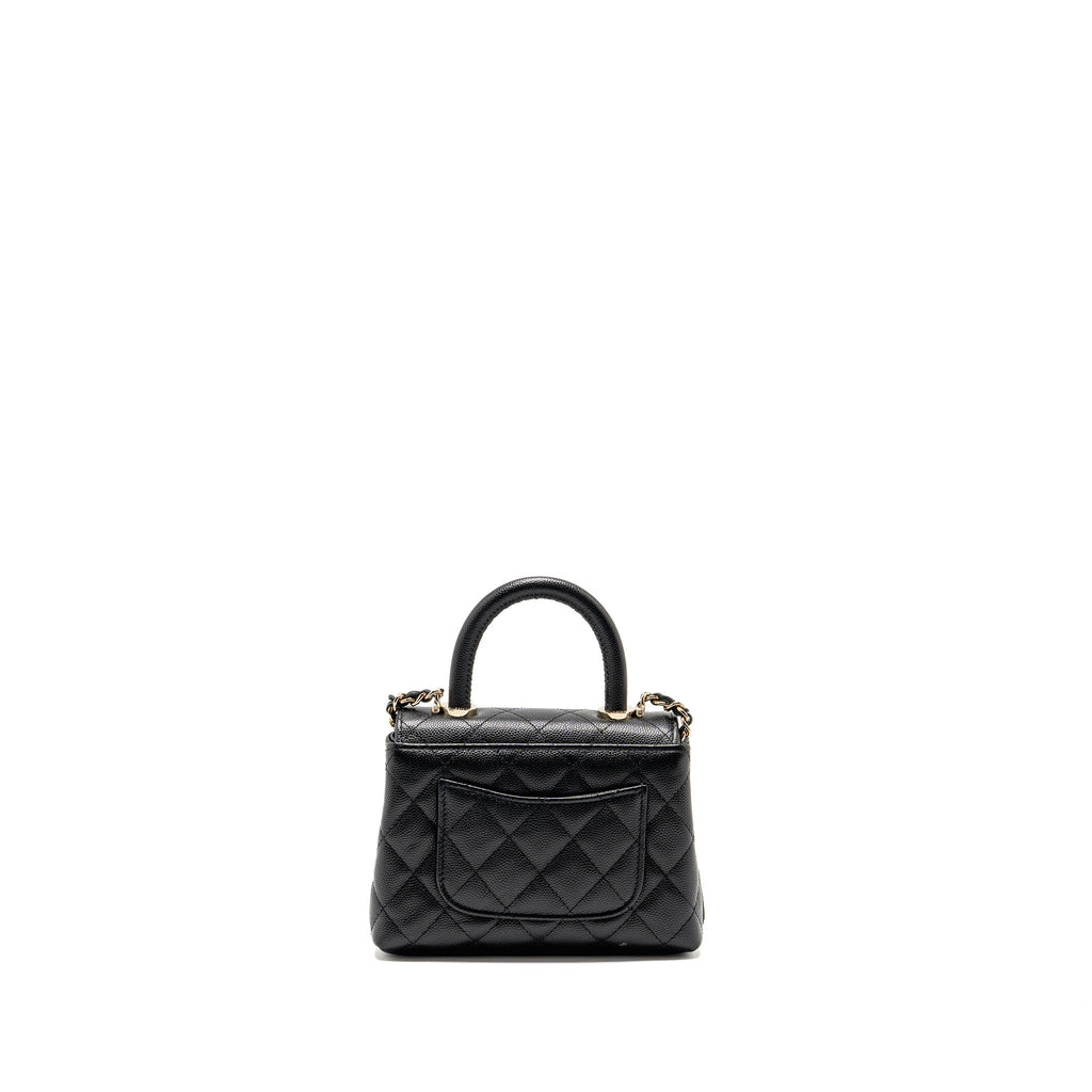 CHANEL COCO HANDLE CLUTCH WITH CHAIN CAVIAR BLACK LGHW (MICROCHIP)