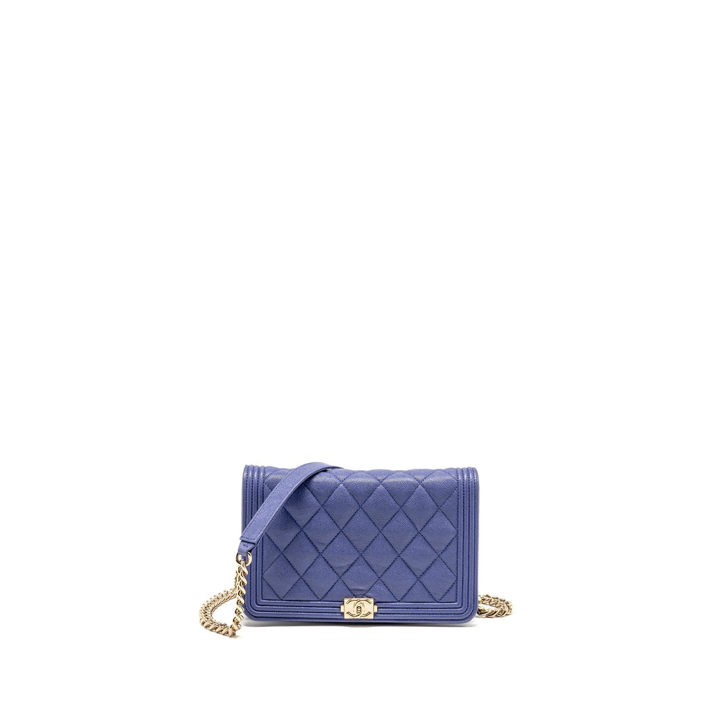 Chanel 20K Boy Wallet on Chain Shiny Grained Calfskin Blue LGHW