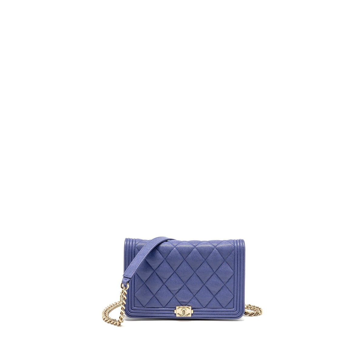 Chanel 20K Boy Wallet on Chain Shiny Grained Calfskin Blue LGHW