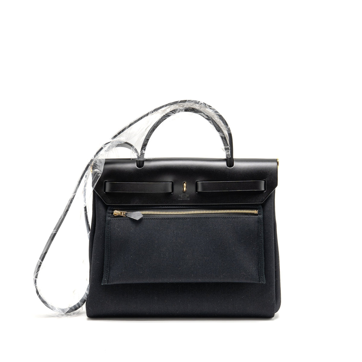 HERMES HERBAG 31 ZIP BAG CANVAS/ CACHE HUNTER LEATHER BLACK GHW