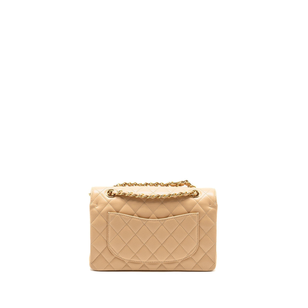 CHANEL SMALL CLASSIC DOUBLE FLAP BAG CAVIAR BEIGE GHW (MICROCHIP)