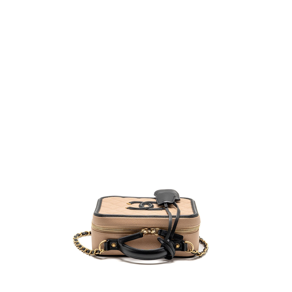 Chanel medium filigree vanity case caviar beige/black GHW