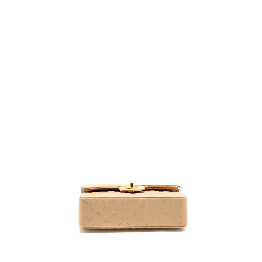 CHANEL SMALL CLASSIC DOUBLE FLAP BAG CAVIAR BEIGE GHW (MICROCHIP)