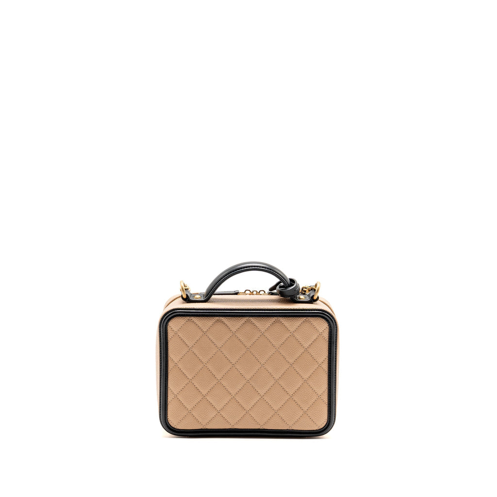 Chanel medium filigree vanity case caviar beige/black GHW