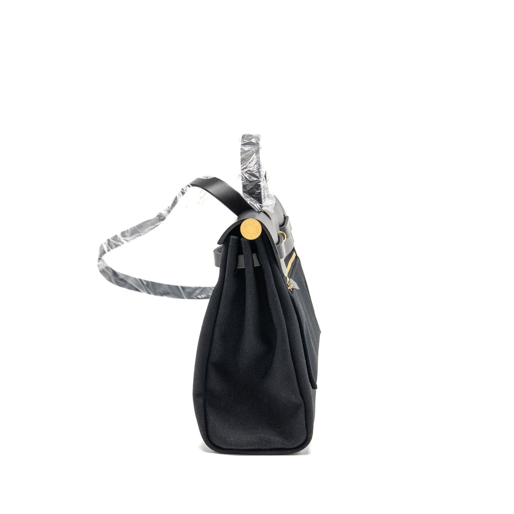 HERMES HERBAG 31 ZIP BAG CANVAS/ CACHE HUNTER LEATHER BLACK GHW