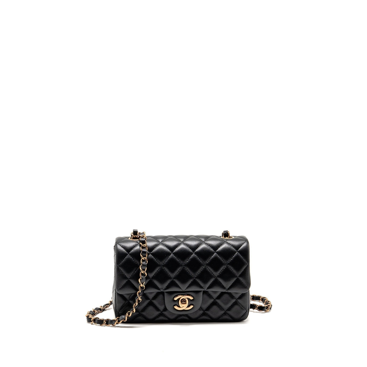 CHANEL MINI RECTANGULAR FLAP BAG LAMBSKIN BLACK RGHW (MICROCHIP)