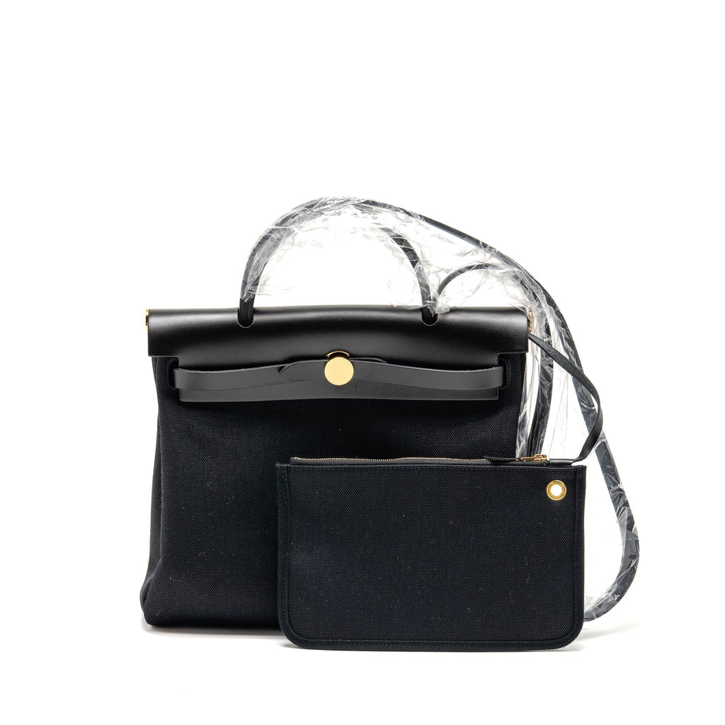 HERMES HERBAG 31 ZIP BAG CANVAS/ CACHE HUNTER LEATHER BLACK GHW
