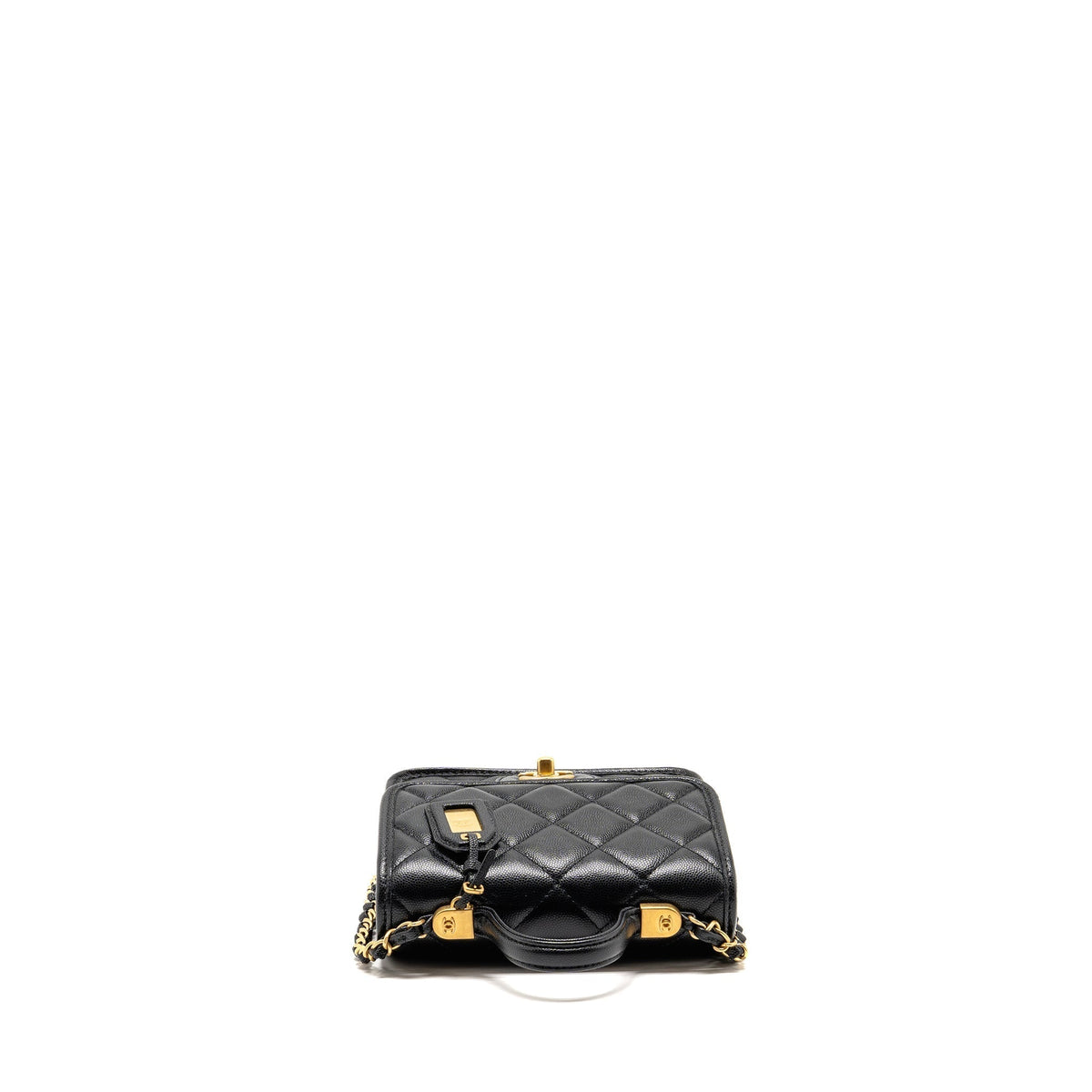 CHANEL 22K MINI FLAP BAG WITH TOP HANDLE CAVIAR BLACK GHW (MICROCHIP)