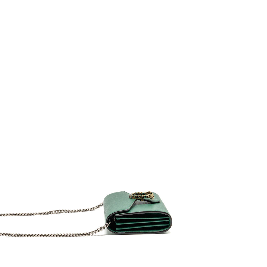 GUCCI MINI DIONYSUS WALLET ON CHAIN CALFSKIN GREEN MULTICOLOUR HARDWARE