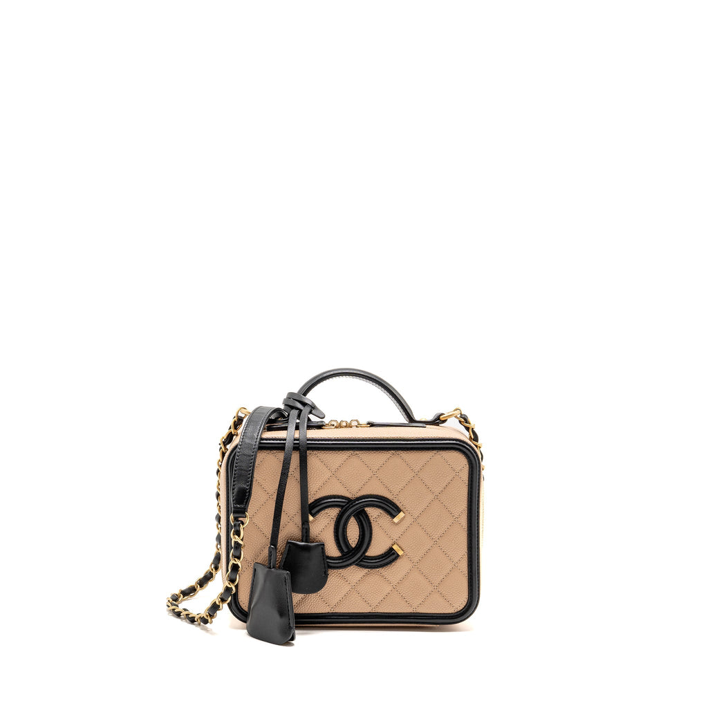 Chanel medium filigree vanity case caviar beige/black GHW