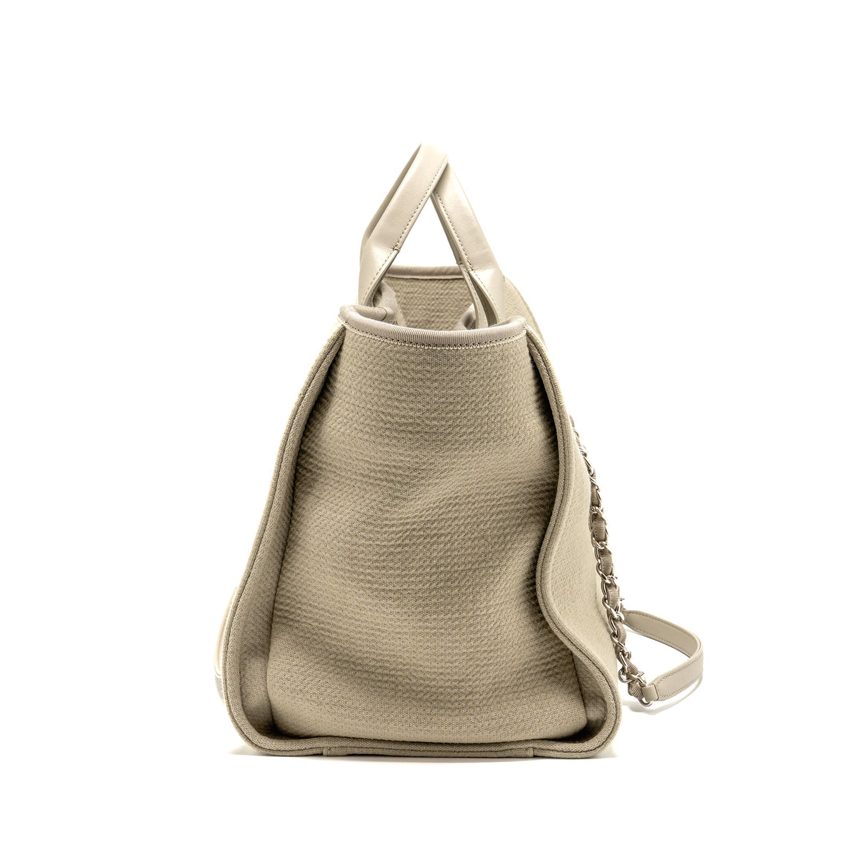 CHANEL DEAUVILLE TOTE BAG FABRIC / LEATHER LIGHT GREY SHW (MICROCHIP)