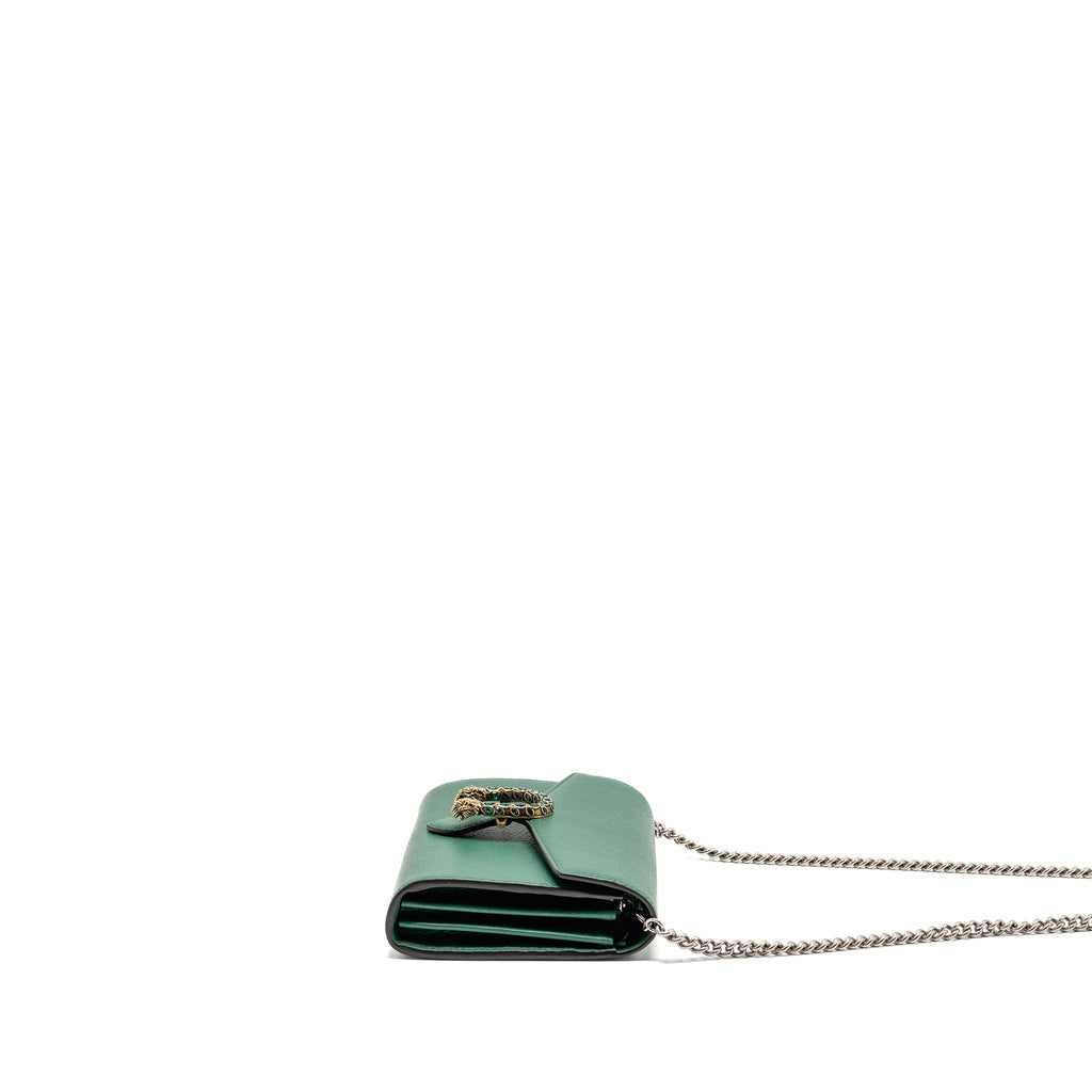 GUCCI MINI DIONYSUS WALLET ON CHAIN CALFSKIN GREEN MULTICOLOUR HARDWARE