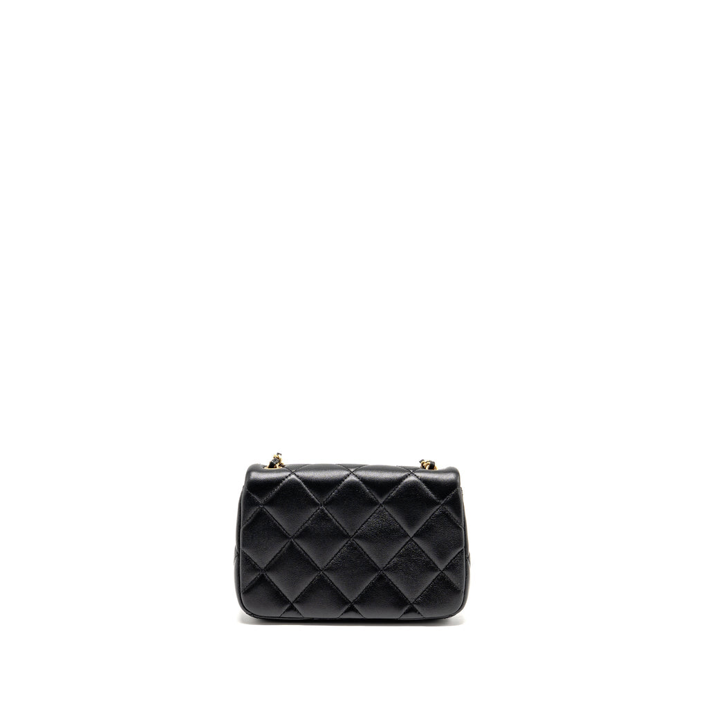 CHANEL PEARL CRUSH MINI SQUARE FLAP BAG LAMBSKIN BLACK GHW (MICROCHIP)