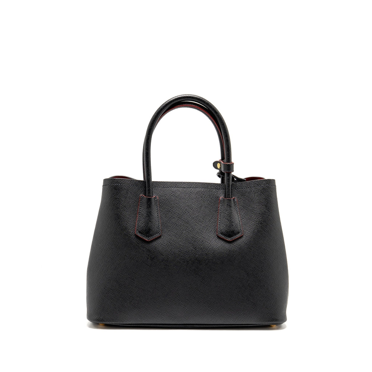 PRADA MEDIUM SAFFIANO CUIR TOTE BAG LEATHER BLACK/FUOCO GHW