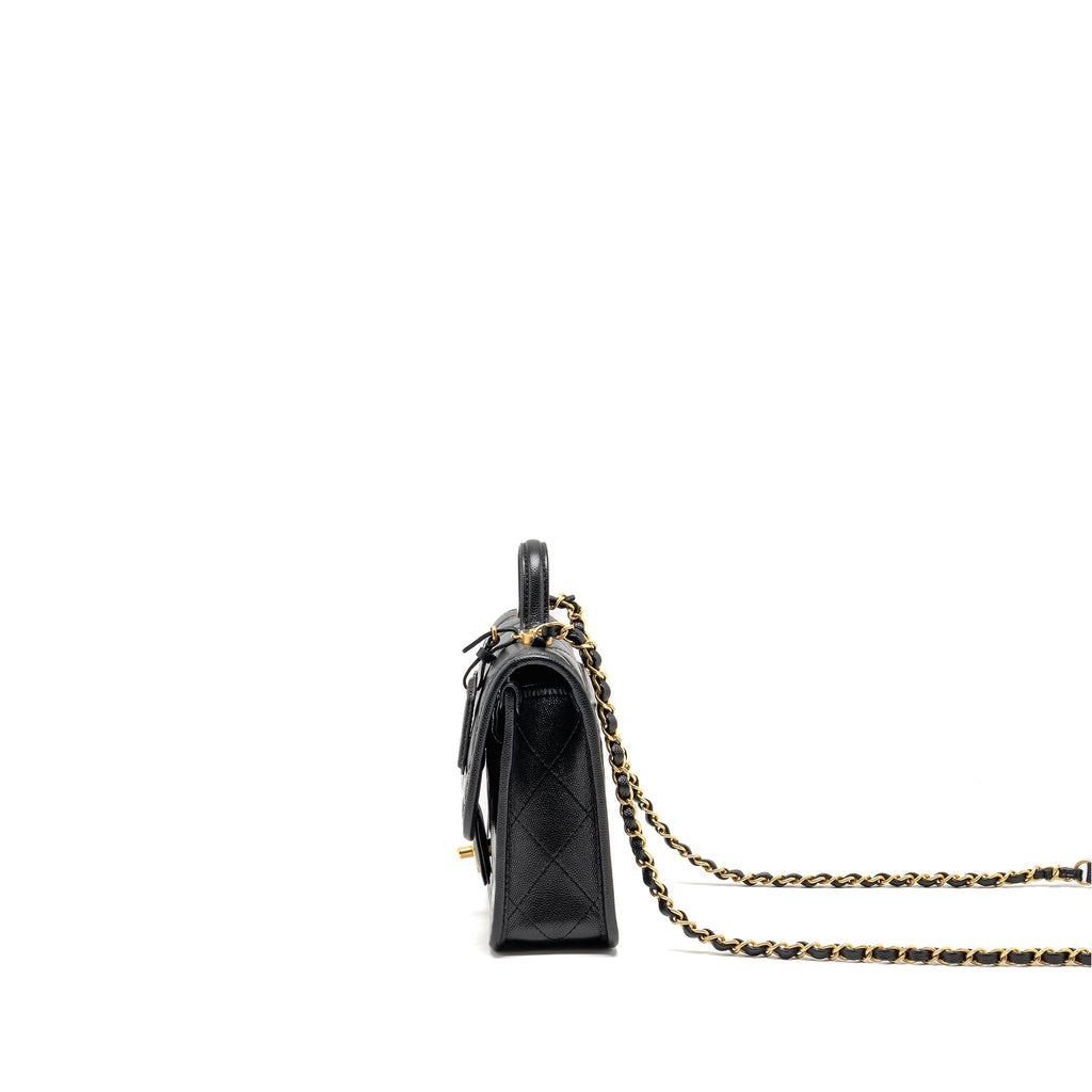 CHANEL 22K MINI FLAP BAG WITH TOP HANDLE CAVIAR BLACK GHW (MICROCHIP)