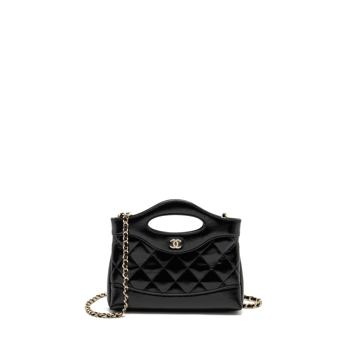CHANEL MINI 31 CLUTCH WITH CHAIN SHINY LAMBSKIN BLACK LGHW (MICROCHIP)