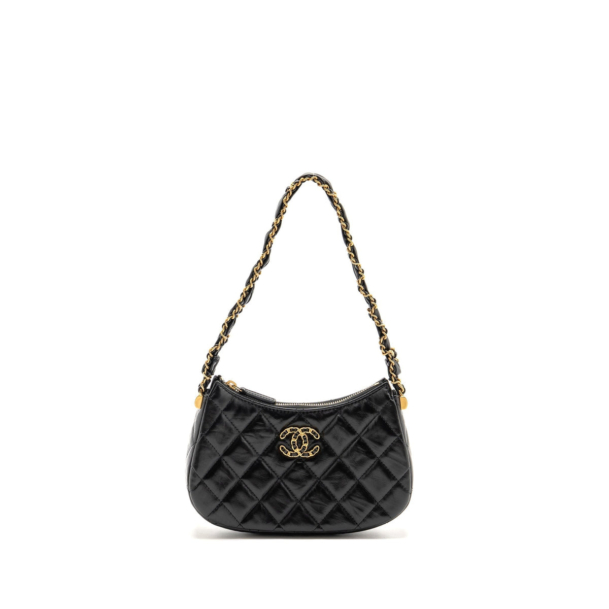 CHANEL 23K SMALL 19 HOBO SHOULDER BAG CALFSKIN BLACK GHW (MICROCHIP)
