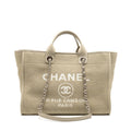 CHANEL DEAUVILLE TOTE BAG FABRIC / LEATHER LIGHT GREY SHW (MICROCHIP)