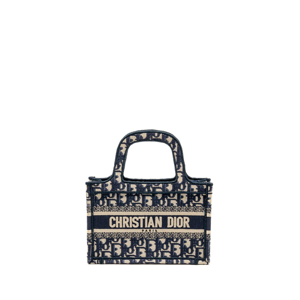 DIOR MINI BOOK TOTE BAG BLUE OBLIQUE EMBRIODERY