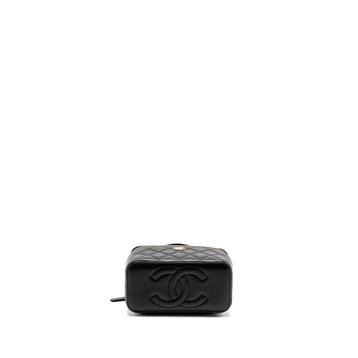 CHANEL TOP HANDLE LONG VANITY CASE LAMBSKIN BLACK LGHW (MICROCHIP)