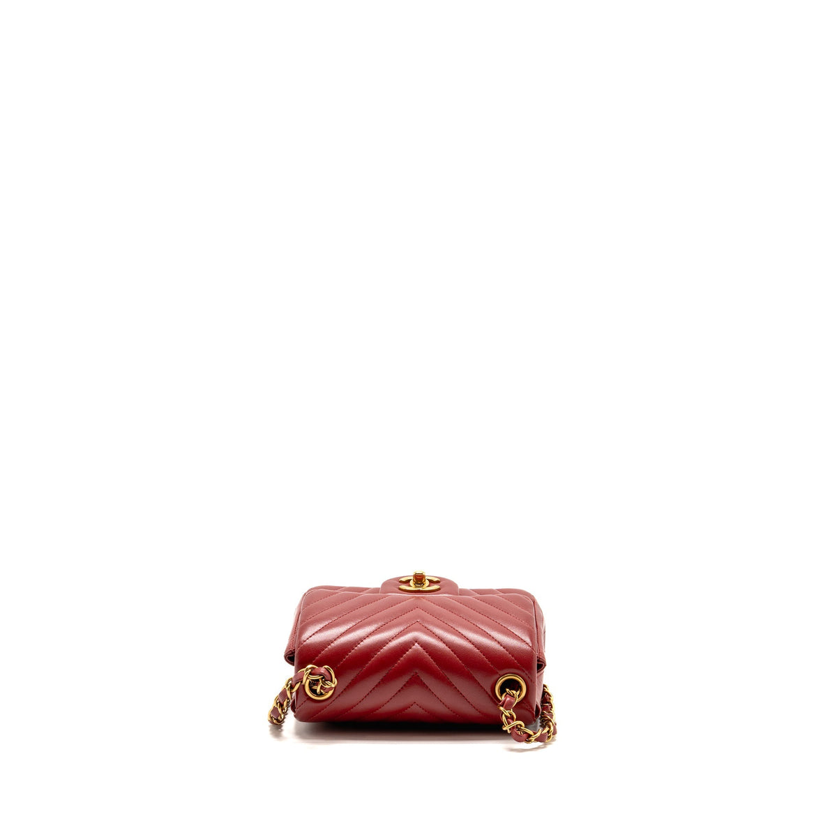 Chanel Mini Square Flap Bag Chevron Lambskin Dark Red GHW
