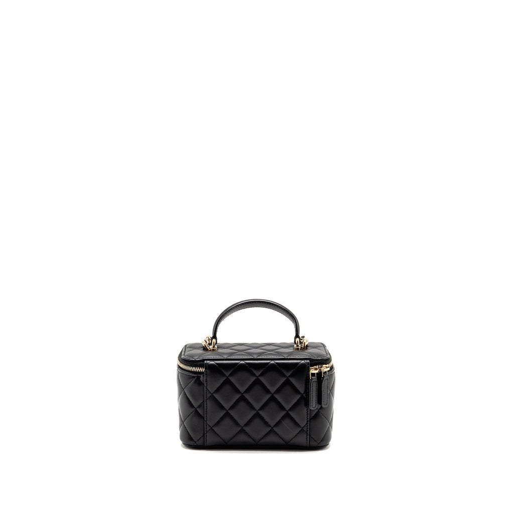 CHANEL TOP HANDLE LONG VANITY CASE LAMBSKIN BLACK LGHW (MICROCHIP)