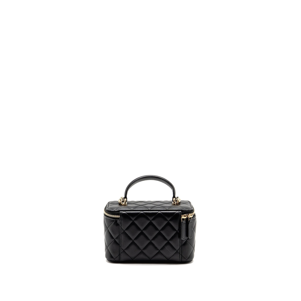 CHANEL TOP HANDLE LONG VANITY CASE LAMBSKIN BLACK LGHW (MICROCHIP)