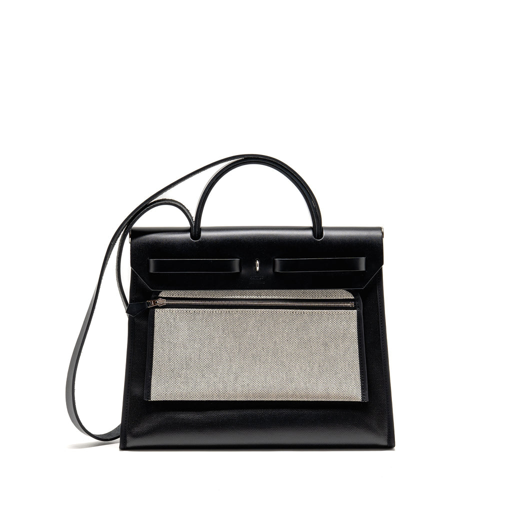 Hermes Herbag 31 Zip Bag Berline Canvas/Hunter Leather Black/Ecru-Black SHW