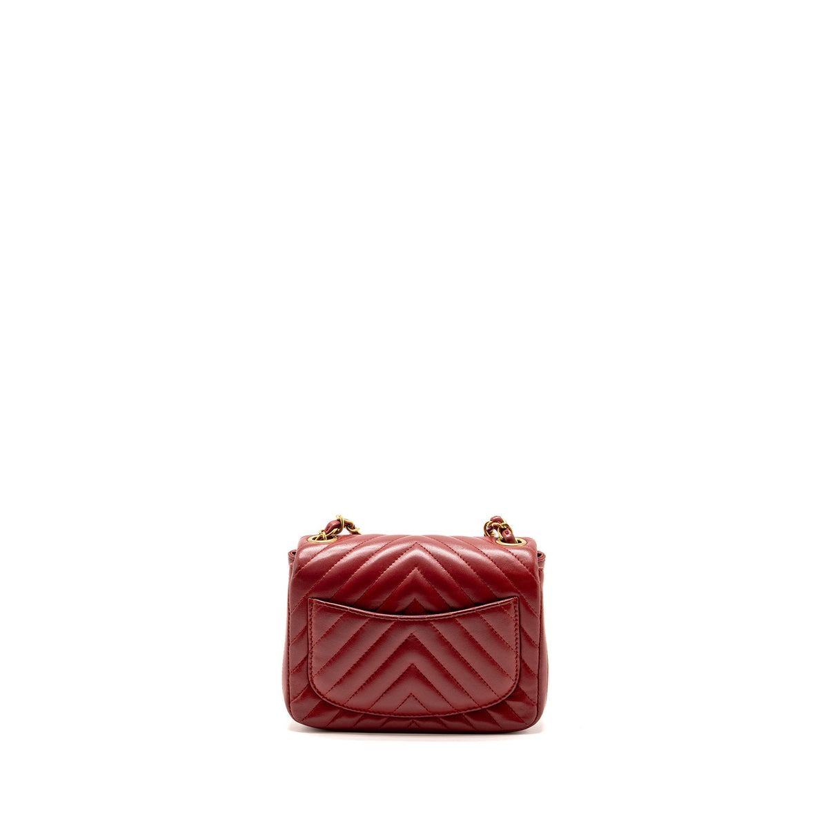 Chanel Mini Square Flap Bag Chevron Lambskin Dark Red GHW